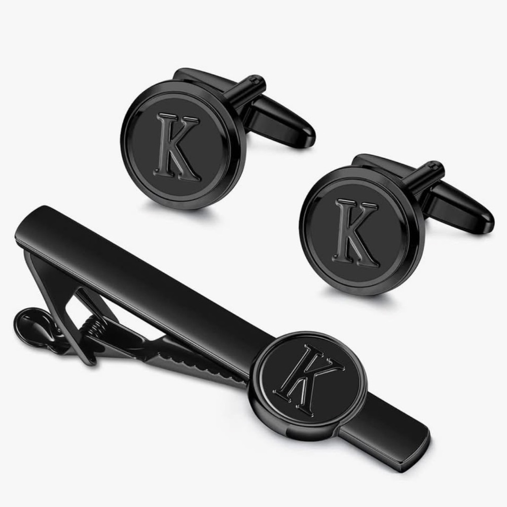 “K” initial cuff link and tie clip BRAND NEW